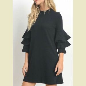 Le Lis Tiered Ruffle Sleeve Black Dress Size M